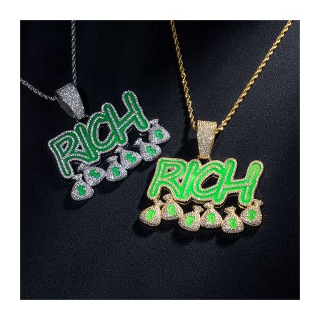 Iced Glowing RICH Money Bag Pendant