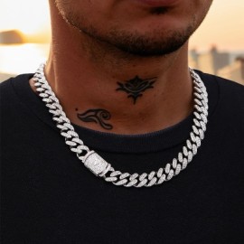 12mm 20" Initial Letter Iced Miami Cuban Chain in White Gold