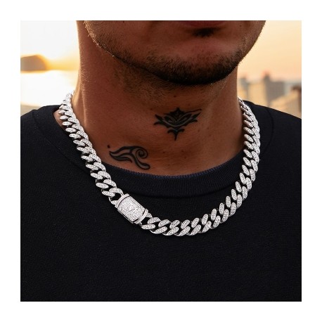 12mm 20" Initial Letter Iced Miami Cuban Chain in White Gold