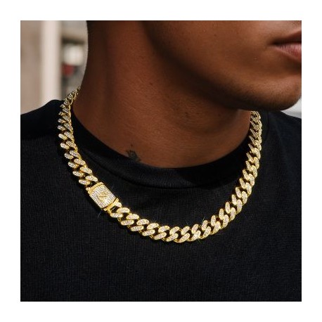 12mm 20" Initial Letter Iced Miami Cuban Chain in Gold