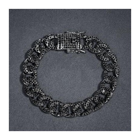 12mm Iced Curb Bracelet in Black Gold
