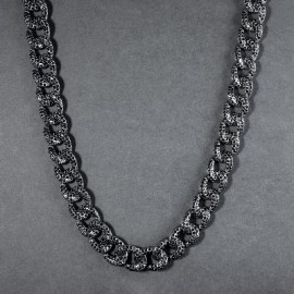 12mm Iced Curb Chain in Black Gold