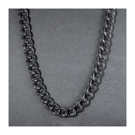 12mm Iced Curb Chain in Black Gold