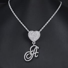 Iced Love Buckle Cursive Initial Letter Pendant in White Gold
