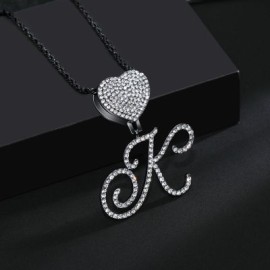 Iced Love Buckle Cursive Initial Letter Pendant in Black Gold