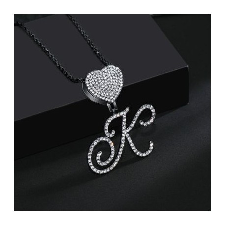 Iced Love Buckle Cursive Initial Letter Pendant in Black Gold