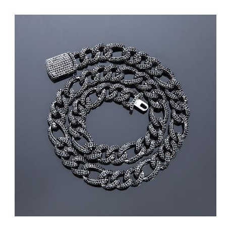 13mm Iced Figaro Chain in Black Gold Write a review