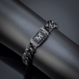 12mm 8" Initial Letter Iced Miami Cuban Bracelet in Black Gold