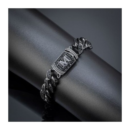12mm 8" Initial Letter Iced Miami Cuban Bracelet in Black Gold