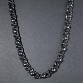 12mm Iced Peacock Pearl Cuban Chain in Black Gold