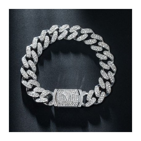 12mm 8" Initial Letter Iced Miami Cuban Bracelet in White Gold
