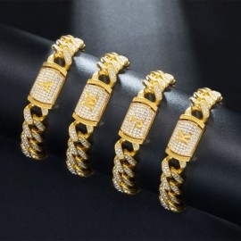 12mm 8" Initial Letter Iced Miami Cuban Bracelet in Gold