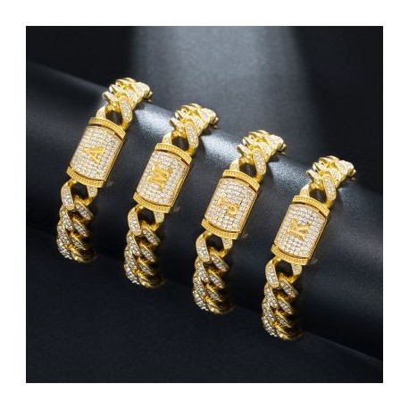 12mm 8" Initial Letter Iced Miami Cuban Bracelet in Gold