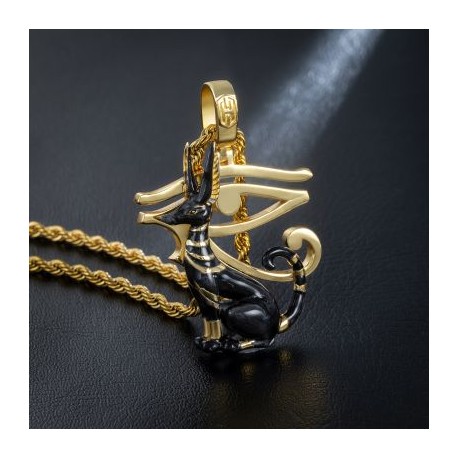Hand-painted Enamel Eye of Horus Anubis Pendant
