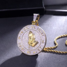 Iced Praying Hands Faith Pendant