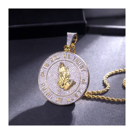 Iced Praying Hands Faith Pendant