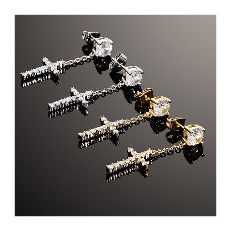 Iced Cross Dangle Stud Earrings