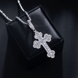 Iced Baguette Cut Stone Cross Pendant