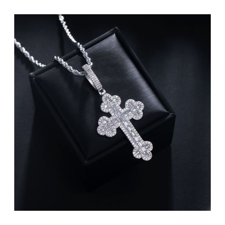 Iced Baguette Cut Stone Cross Pendant