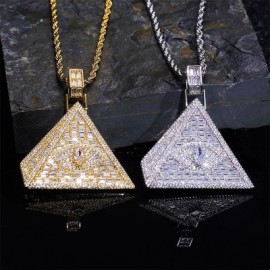 Iced Baguette Cut Egyptian Pyramid Eye of Horus Pendant