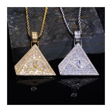 Iced Baguette Cut Egyptian Pyramid Eye of Horus Pendant