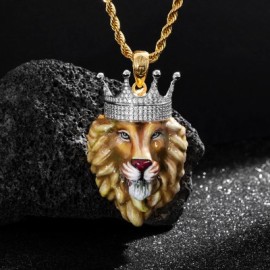 Hand-painted Enamel Iced King Crown Lion Pendant