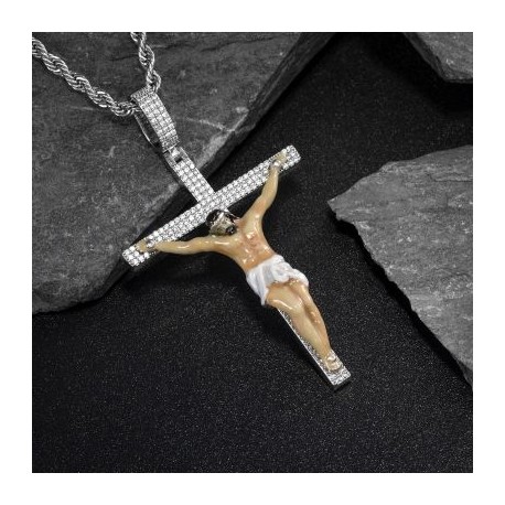 Hand-painted Enamel Iced Jesus Cross Pendant