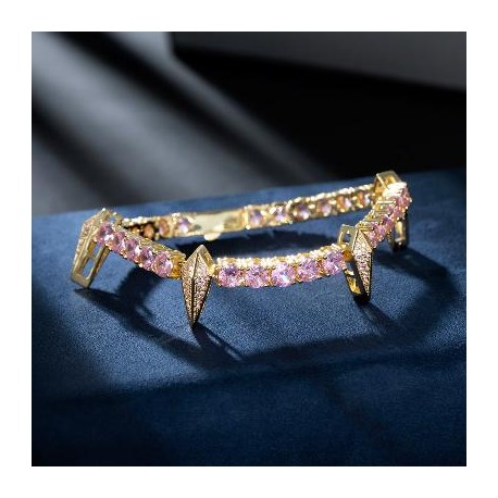 5mm Pink Fight Tooth and Claw Tennis Bracelet in Gold