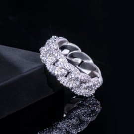 Iced 8mm Paved Cuban Ring in White Gold