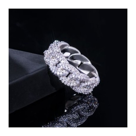 Iced 8mm Paved Cuban Ring in White Gold
