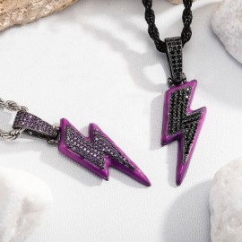 Iced Enamel Purple Lightning Pendant in Black Gold