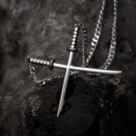 Crossed Katana Sword Necklace