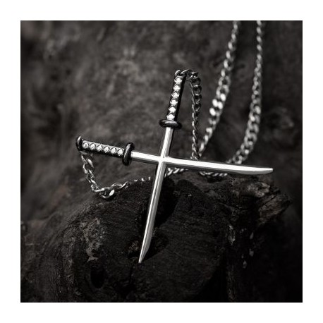 Crossed Katana Sword Necklace