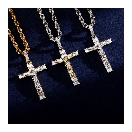 Iced Baguette Cut Crucifix Cross Pendant