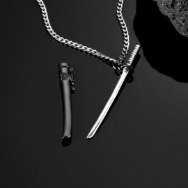 Katana Unsheathed Sword Necklace in Black Gold
