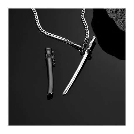 Katana Unsheathed Sword Necklace in Black Gold