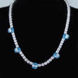 5mm Luminous Blue Cold Face Tennis Chain in White Gold
