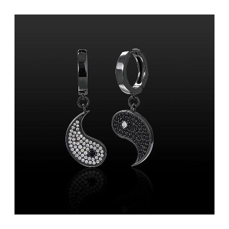 Iced Yin Yang Earrings in Black Gold