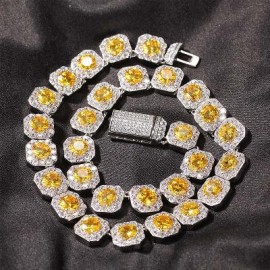 12mm Yellow Handset Clustered Tennis Chain in White Gold