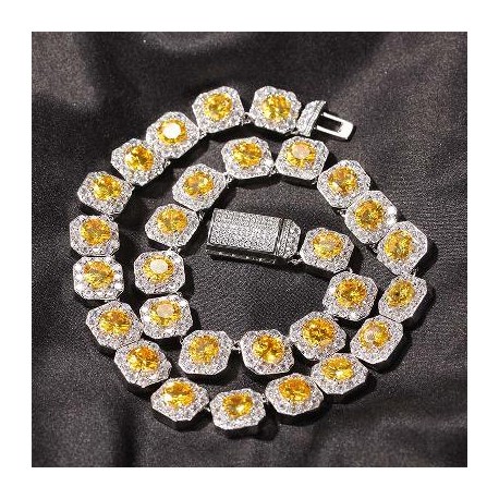 12mm Yellow Handset Clustered Tennis Chain in White Gold
