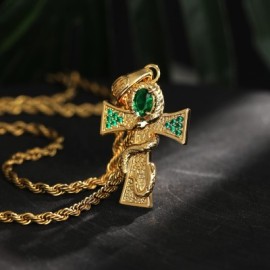 Oval-cut Emerald Cross Snake Pendant