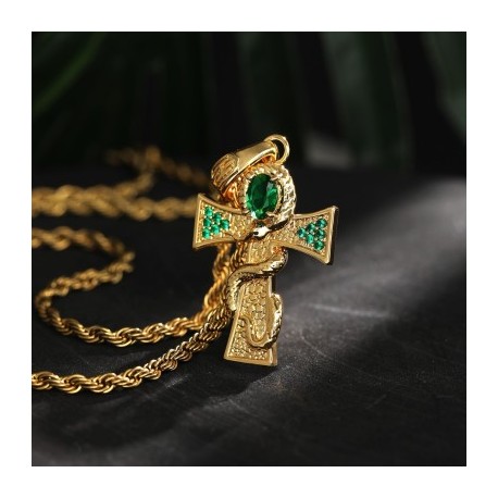 Oval-cut Emerald Cross Snake Pendant