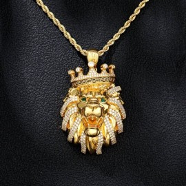 Iced Crown Lion Head Pendant