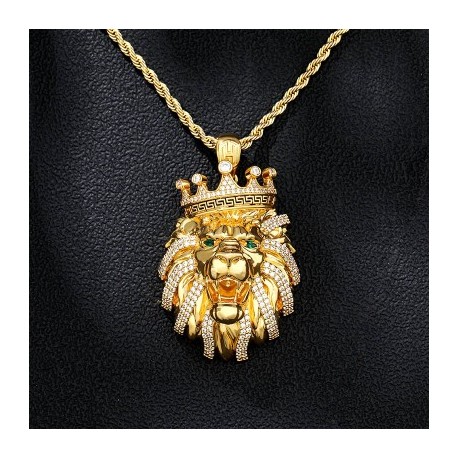Iced Crown Lion Head Pendant