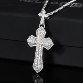 Iced Clustered Princess Cut Cross Pendant