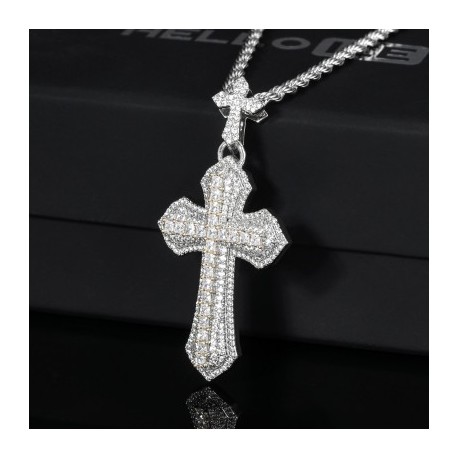 Iced Clustered Princess Cut Cross Pendant