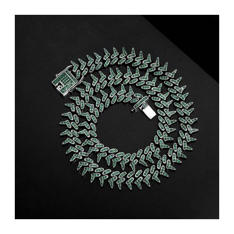 Iced 13mm Emerald Rivet Spike Thorns Cuban Chain