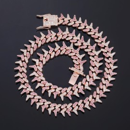 Iced 13mm Pink/Blue Rivet Spike Thorns Cuban Chain