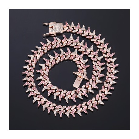 Iced 13mm Pink/Blue Rivet Spike Thorns Cuban Chain