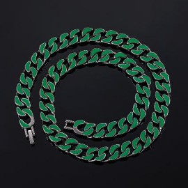Glow in the Dark Green/Blue Enamel Cuban LIink Chain